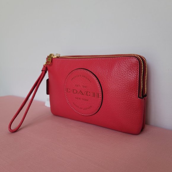 COACH Dempsey Double Zip Wristlet with Patch - Fuchsia color 🎈$98. ⭐ - Picture 4 of 16